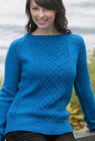 Free knitting pattern for Modern Argyle Pulloverlong sleeved sweater with diamond cable motif
