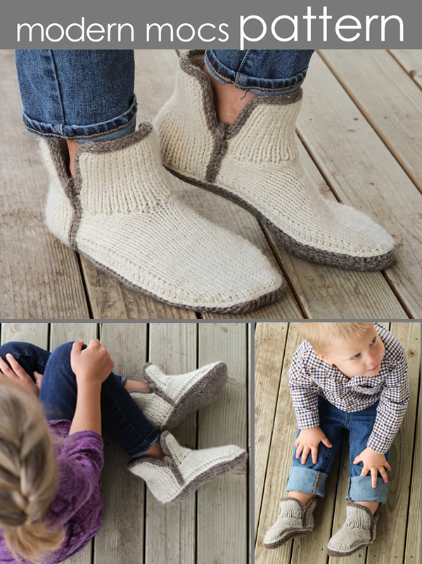 Knitting Pattern for Modern Mocs Slippers for the Whole Family