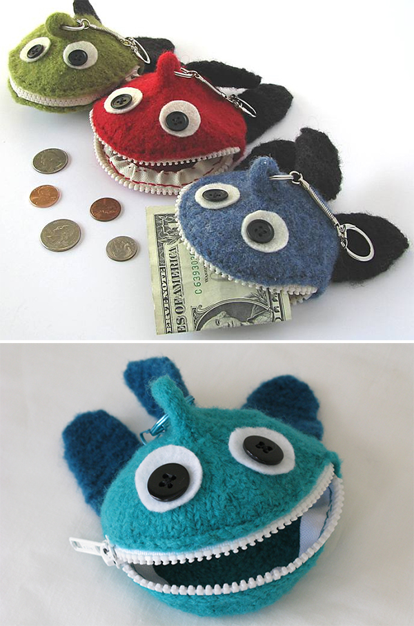 Knitting pattern for Monster Fish Coin Pocket