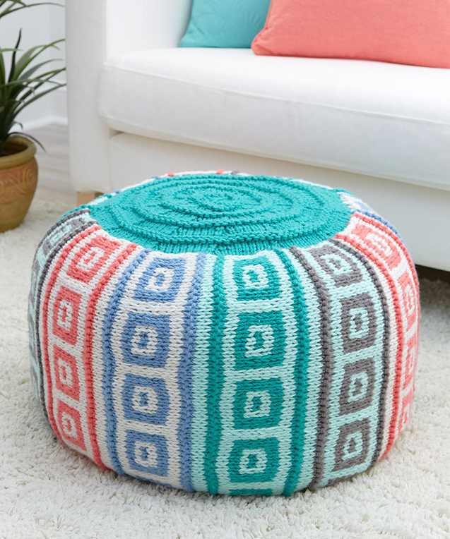Free Knitting Pattern for Mosaic Squares Pouf