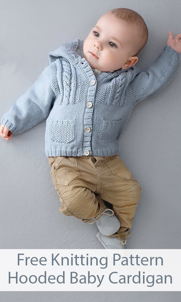 Free Knitting Pattern for Hooded Baby Cardigan Sweater Sizes 