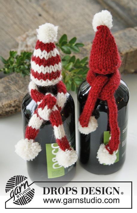 Free knitting pattern for North Pole Pals bottle hat and scarf and more gift wrap knitting patterns