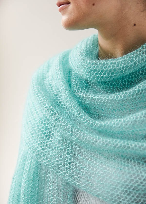 Free Knitting Pattern for Easy One Row Repeat Open Air Wrap