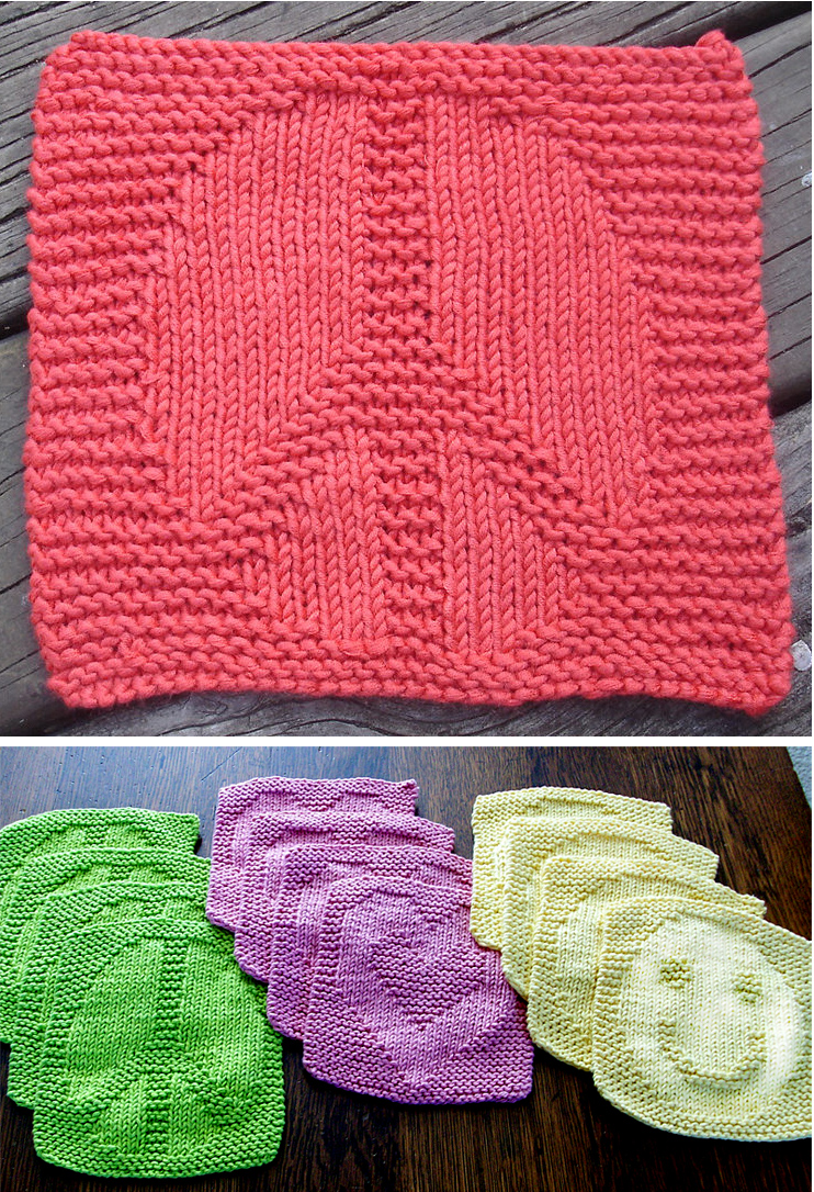 Free Knitting Pattern for Peace, Love, and Happiness Wash Cloths