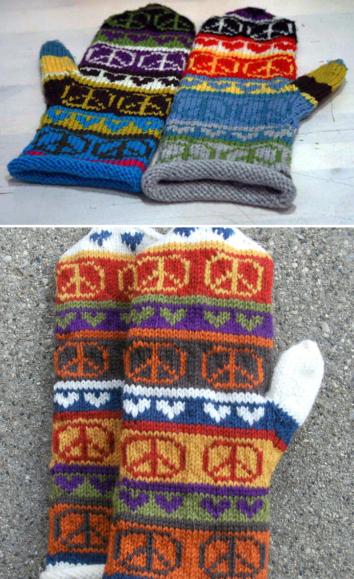 Free Knitting Pattern for Peace Sign Mittens