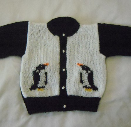 Knitting pattern for Penguin Cardigan sweater for babies and children