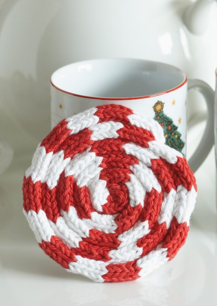 Free Knitting Pattern Peppermint I-Cord Coaster