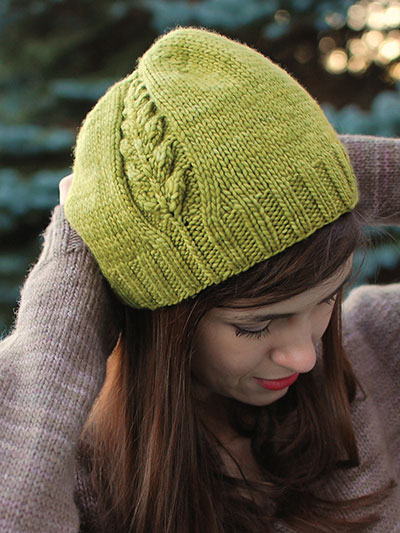 Knitting pattern for Perennial Hat beanie with leaf motif