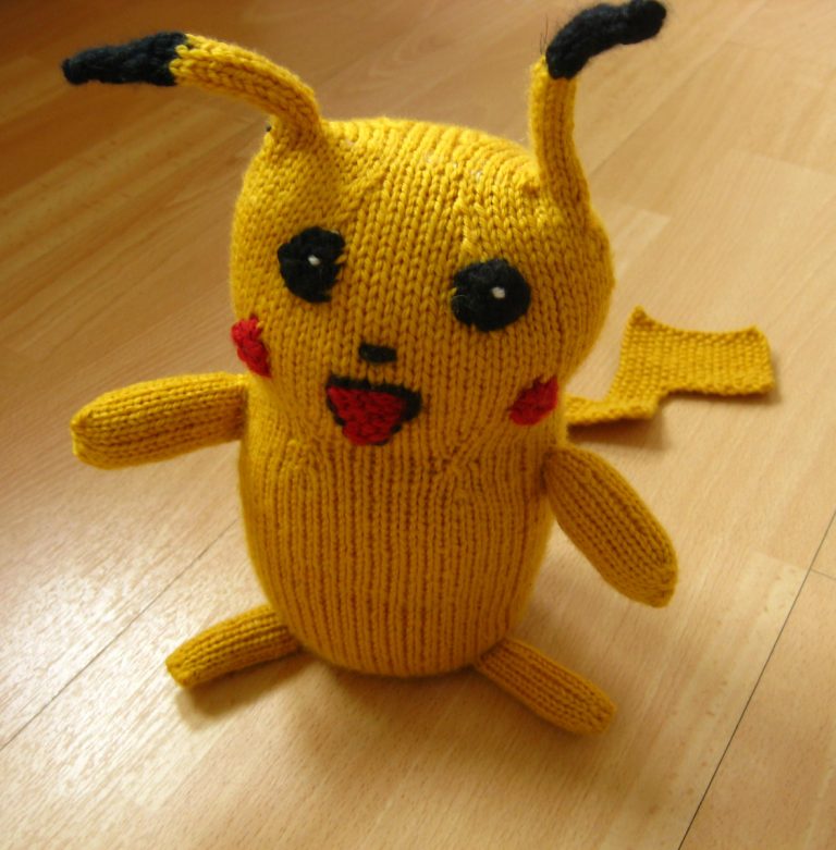 Free knitting pattern for Pikachu softie toy