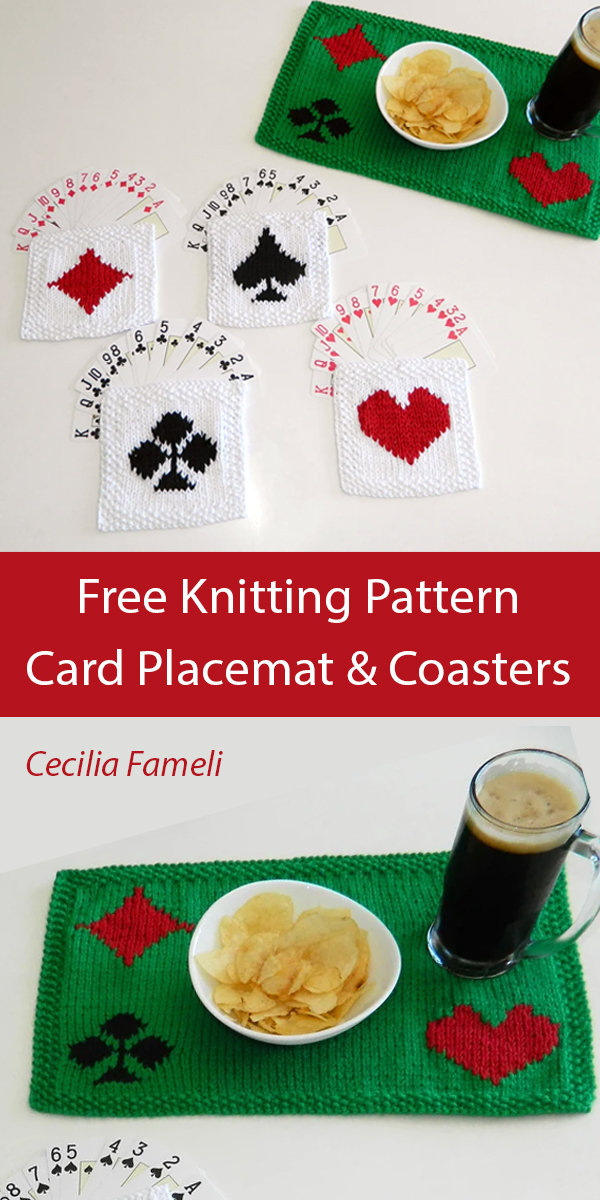 Playing Card Placemat and Coasters Free Knitting Pattern Poker