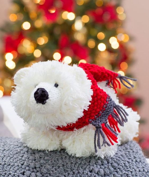 Free Knitting Pattern for Fluffy Polar Bear