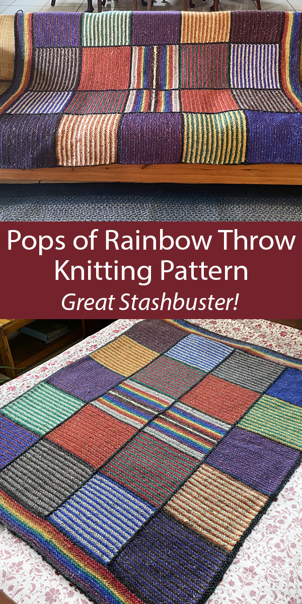Stashbuster 	Knitting Pattern for Pops of Rainbow Throw