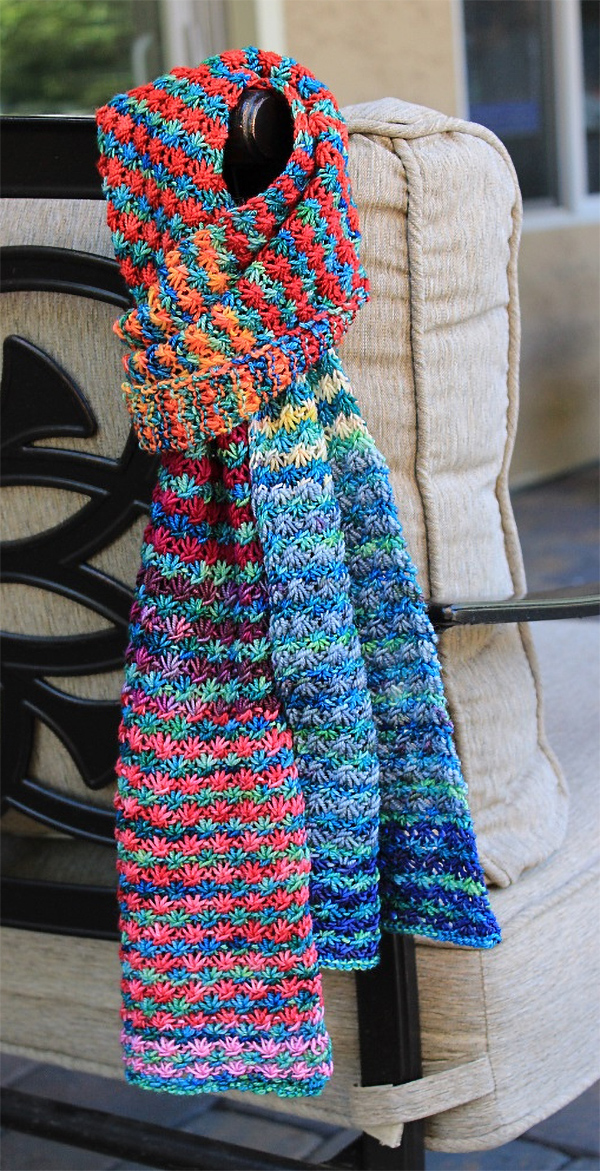 Free Knitting Pattern for 4 Row Repeat Posie Rows Scarf