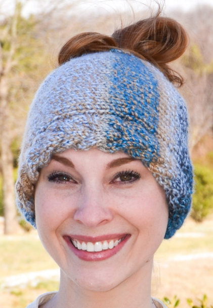 Free Knitting Pattern for Cable Brim Messy Bun Hat