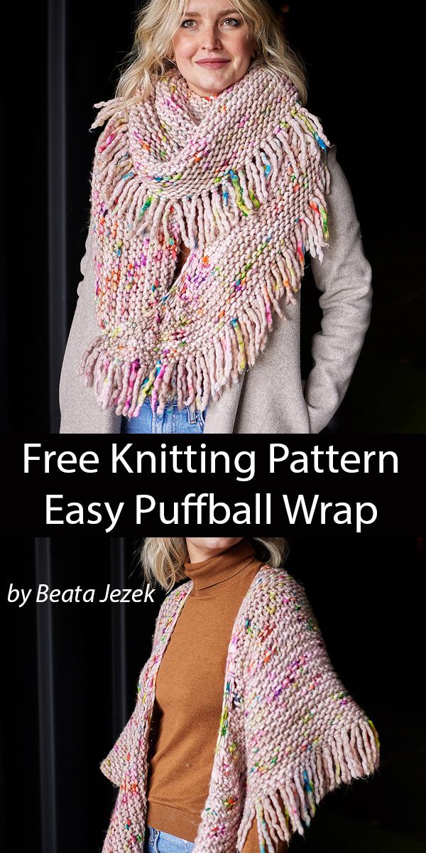 Free Easy Shawl Knitting Pattern Puffball Wrap Garter Stitch