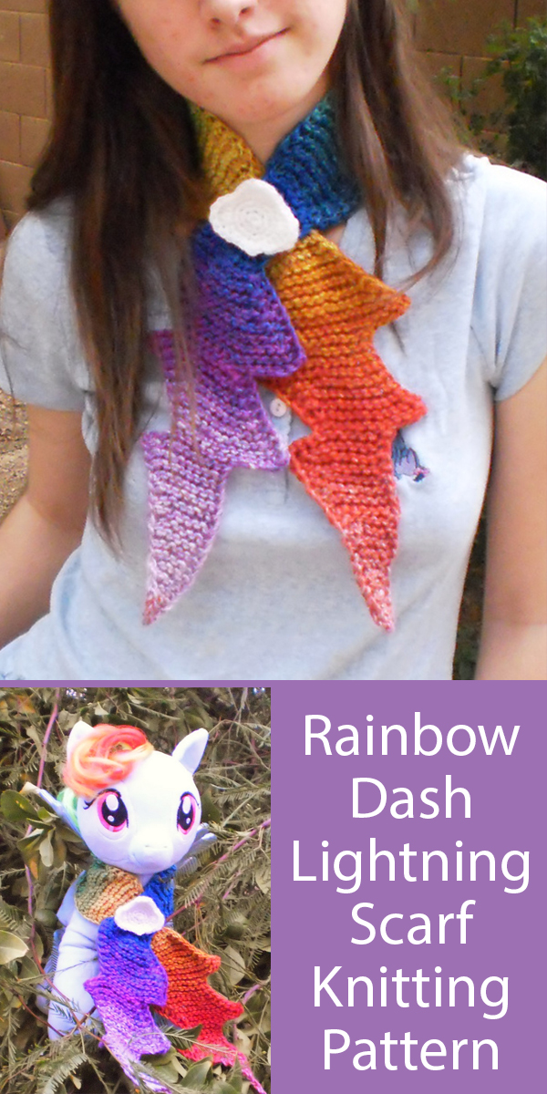 Knitting Pattern for Rainbow Dash Lightning Scarf