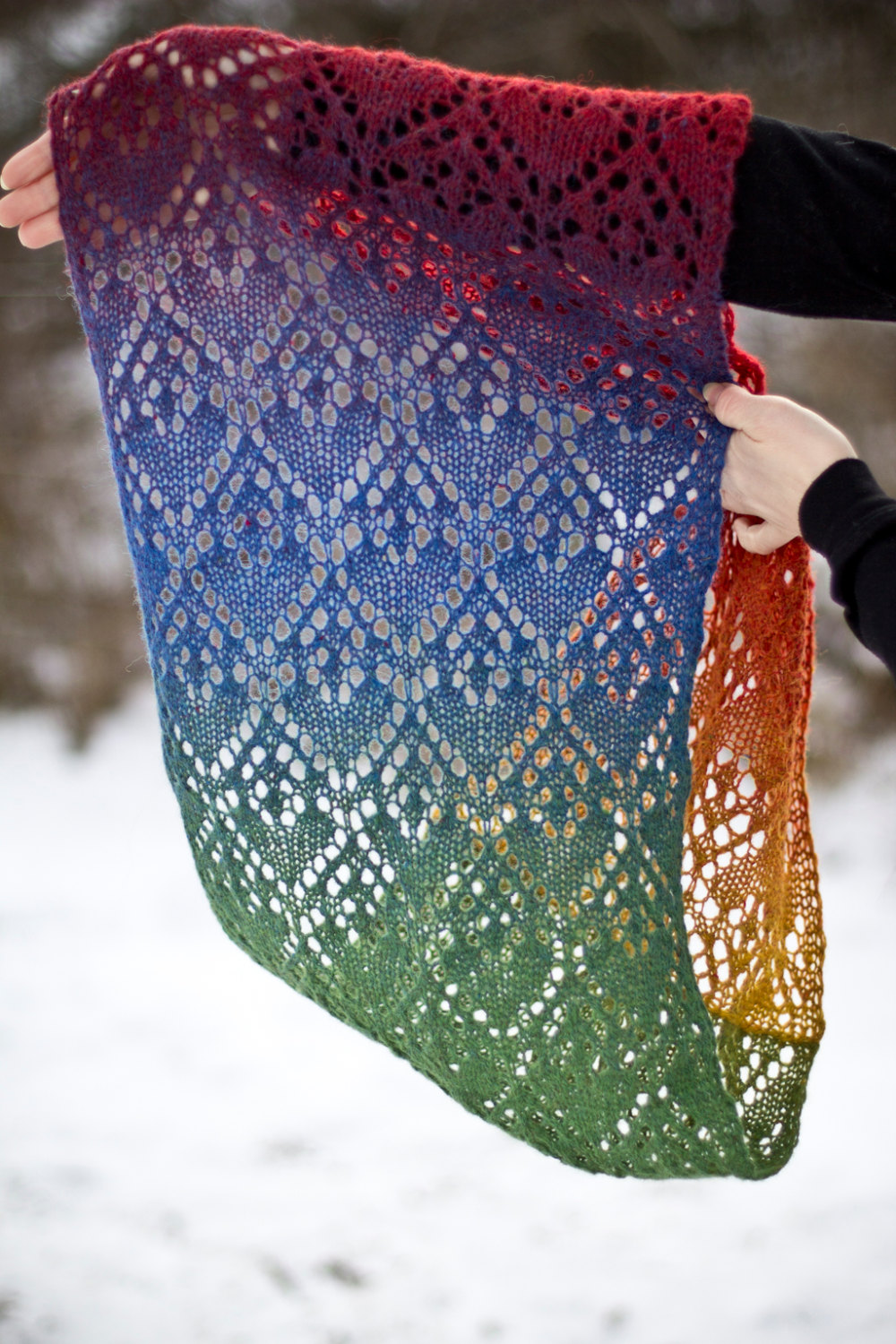 Knitting Pattern for Rainbow Heart Lace Infinity Scarf Cowl