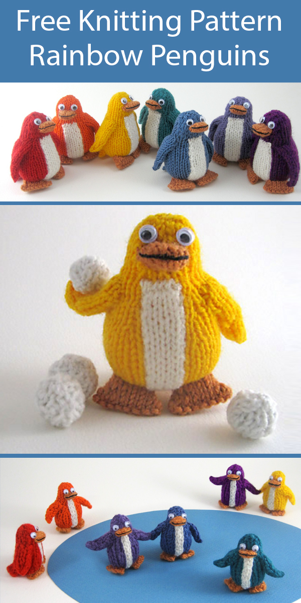 Free Knitting Pattern for Rainbow Penguins