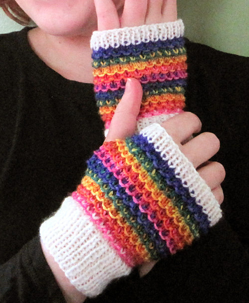 Free Knitting Pattern for Rainbow Slip Stitch Mitts