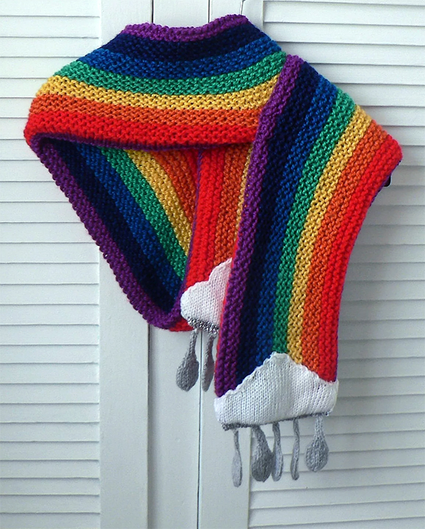 Knitting Pattern for Raindrops & Rainbows Scarf