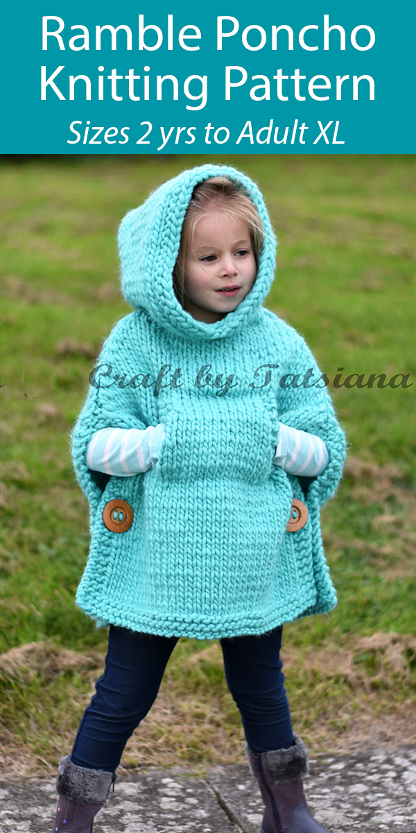 Knitting Pattern for Ramble Poncho For Adults and Children