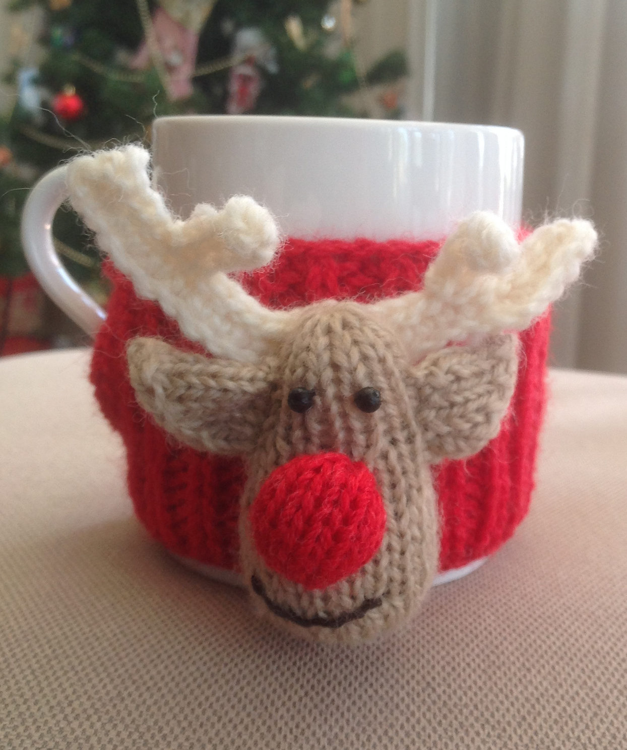 Free Knitting Pattern for Reindeer Cup Cosy