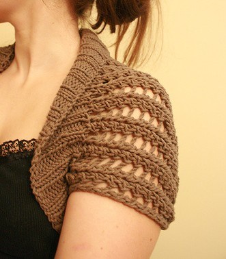 Free knitting pattern for Ribbed Lace Bolero - knit rectangle and seam
