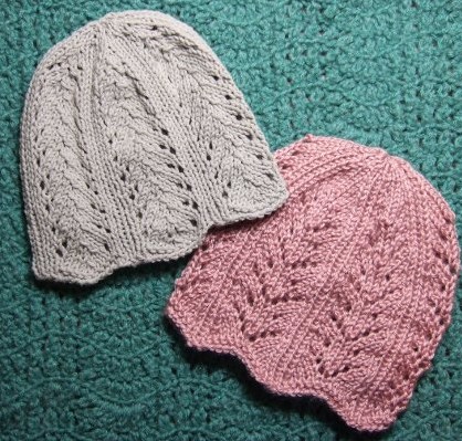Free knitting pattern for Ribbing and Lace beanie hats