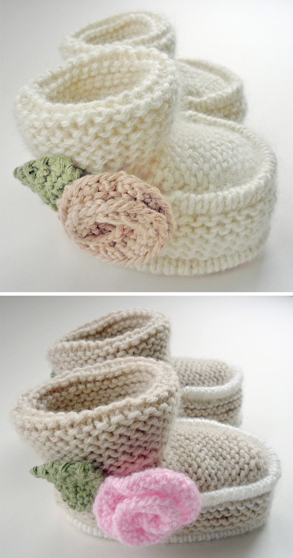 Knitting pattern for Little Rose Baby Booties