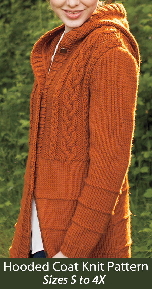 Knitting Pattern Roundstone Hooded Coat Cardigan