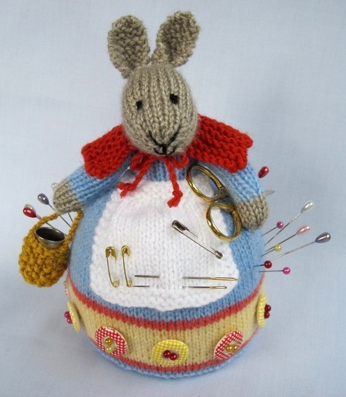 Knitting pattern for Rowena Rabbit pincushion