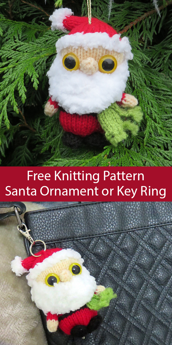 Free Knitting Pattern for Santa Ornament or Key Ring