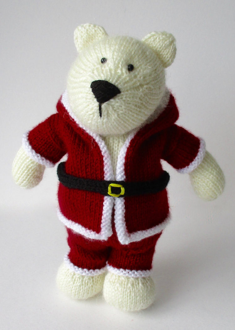 Knitting Pattern for Polar Bear in Santa Suit