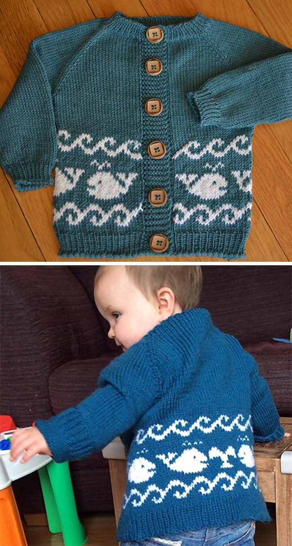 Free Knitting Pattern for Baby Whales Cardigan