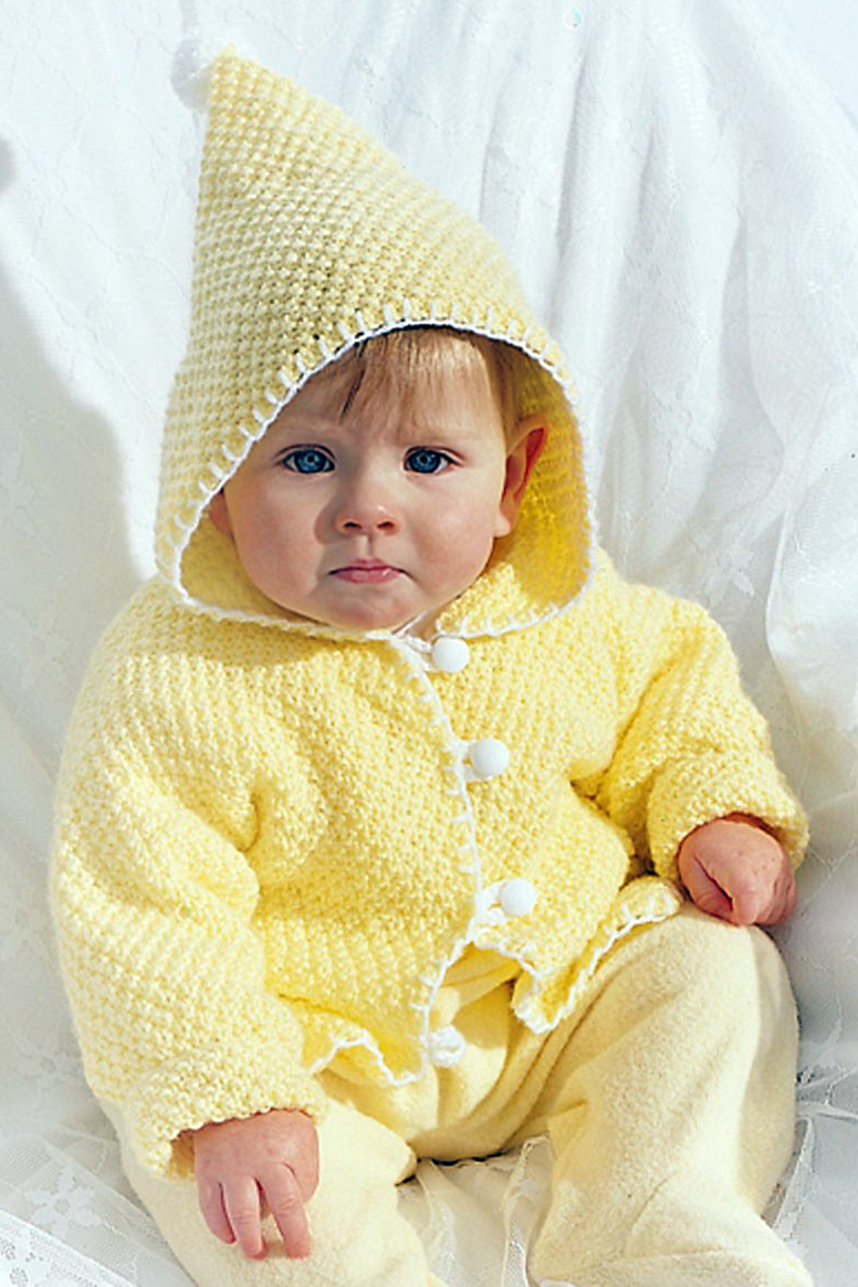 Free Knitting Pattern for Seed Stitch Hooded Baby Jacket