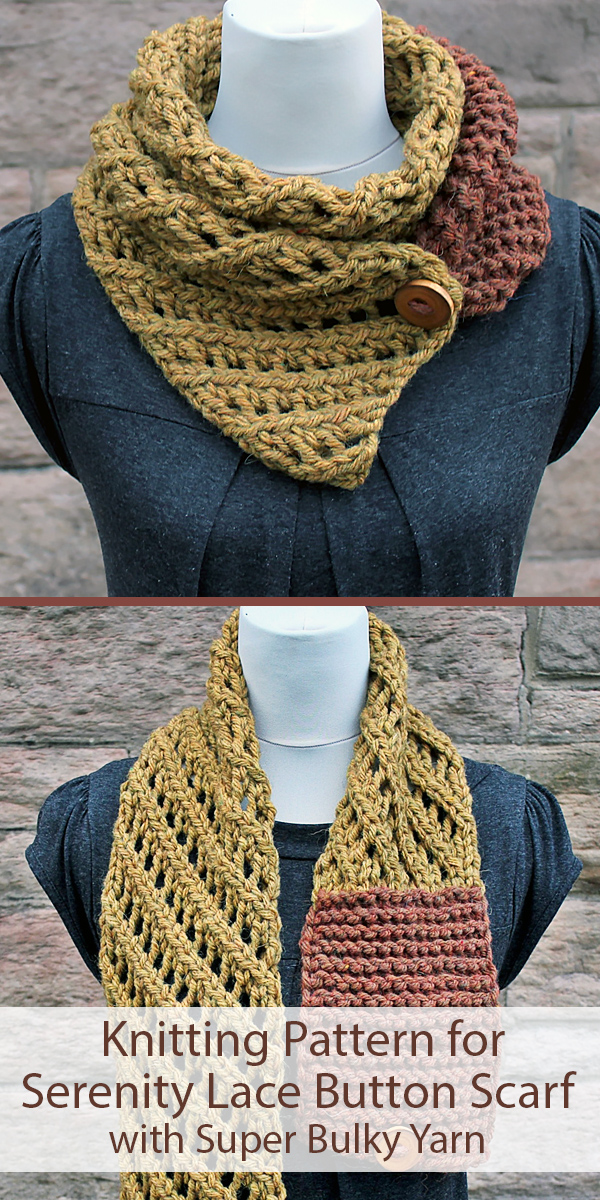Knitting Pattern for Serenity Lace Button Scarf