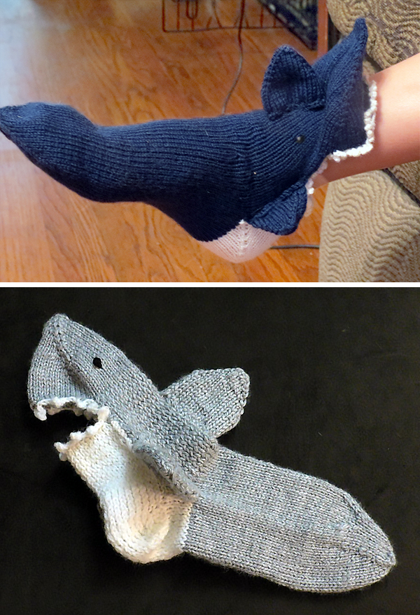 Knitting pattern for Shark Socks Sizes Baby to Adult