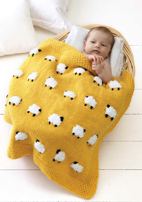 Knitting Pattern for Sheep Blankie Baby Blanket