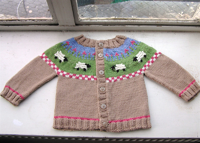 Sheep Yoke Baby Cardigan free knitting pattern and more sheep and lamb knitting patterns