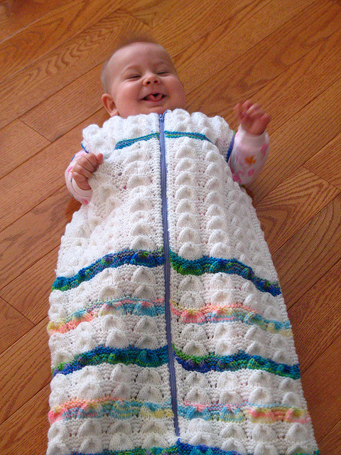 Free knitting pattern for Shell Lace Baby Bunting