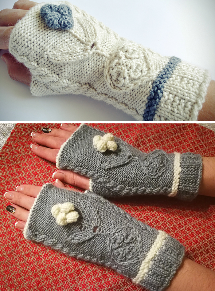 Free Knitting Pattern for Flower Fingerless Mitts