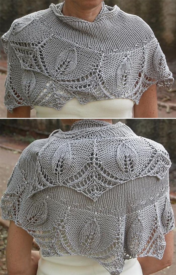 Free Knitting Pattern for Silver Leaves Shawlette