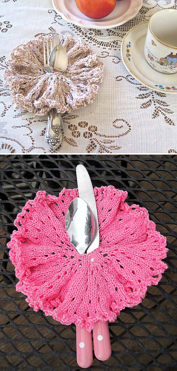 Free Knitting Pattern for Lace Silverware Cuff