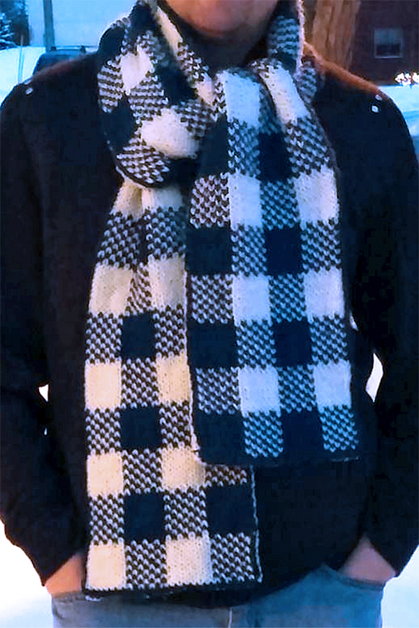 Knitting Pattern for Simple Plaid Double Knit Scarf