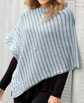 Knitting Pattern for Simply Stripes and Cable Poncho