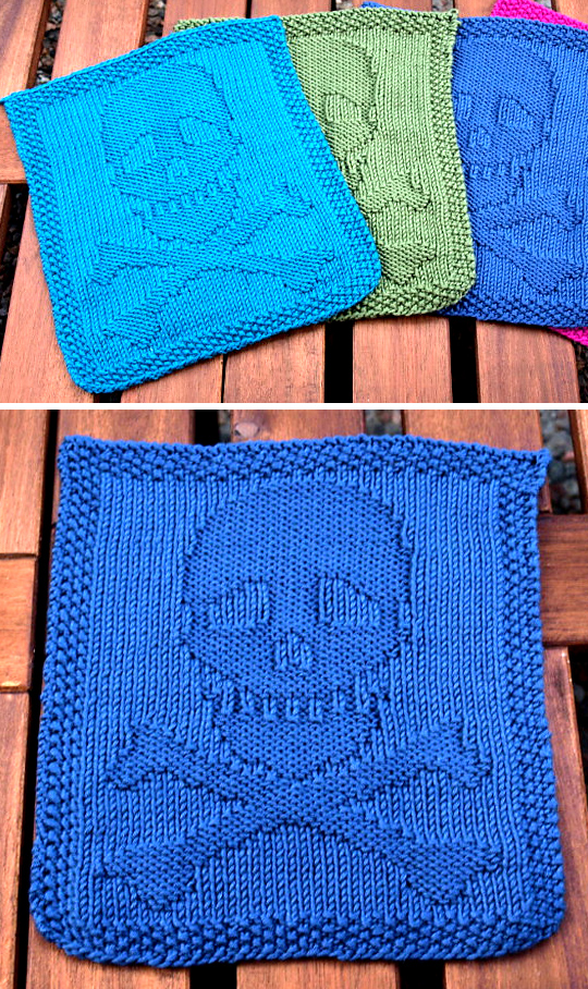 Free Knitting Pattern for Skull and Crossbones Dishcloth