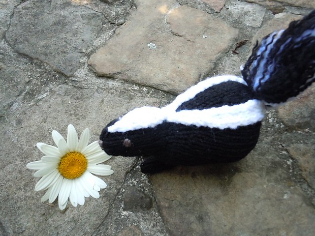 Free knitting pattern for Skunk Baby toy softie