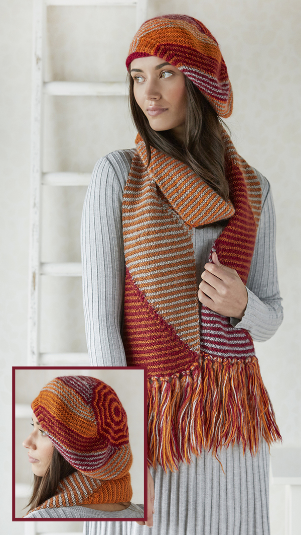 Knitting Pattern for Sliced Stripe Hat and Scarf