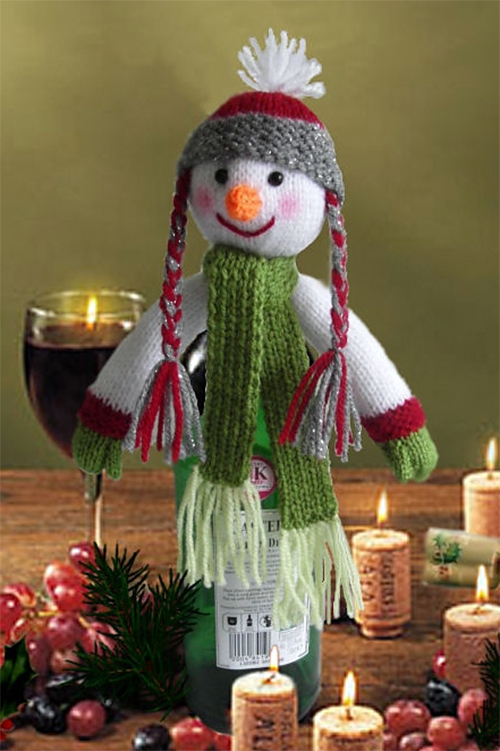 Free Knitting Pattern for Snowman Bottle Topper
