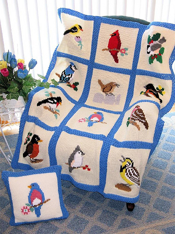 Knitting Pattern for Song Bird Afghan and Pillow